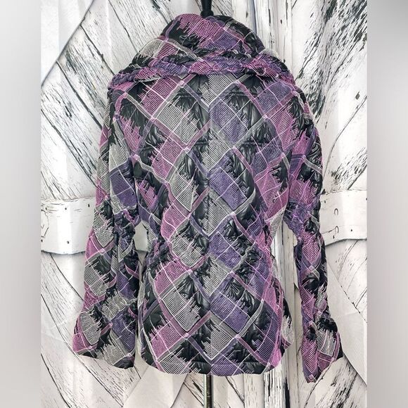 Samuel Dong Puffer Jacket w/Abstract Embroidered Lines Size L - Picture 2 of 9